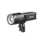 Godox RS100R RGB LED šviesos įrenginys su S montu, kompaktiškas dizainas, 28 600 luksų šviesos srautas, reguliuojamas spalvos temperatūros diapazonas nuo 1800K iki 10 000K, pritvirtintas prie fiksuoto laikiklio mobilumui.