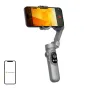 AOCHUAN X gimbal su įmontuotu išmaniuoju telefonu, rodantis 3 ašių stabilizaciją ir integruotus valdymo mygtukus profesionaliam vaizdo filmavimui