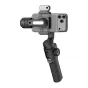AOCHUAN S3 stabilizatorius su AI jutikliu ir pritvirtintu telefonu, rodantis trijų ašių stabilizaciją, liečiamąjį valdymo skydelį, įmontuotą LED šviesą ir pailgintą aliuminio ranką profesionaliam vaizdo įrašymui ir blogavimui.
