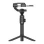 AOCHUAN S3 Gimbal su AI jutikliu, juodo modelio, turintis dvigubą kamerų sistemą, liečiamąjį valdymo pultą ir išsikišamą aliumininį rankenėlį profesionaliam stabilizavimui su prijungtu išmaniuoju telefonu.