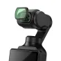 JJC F PK3 magnetinių filtrų komplektas, pritvirtintas prie DJI Osmo Pocket 4/3 kameros objektyvo, su žaliu filtru profesionaliai vaizdo ir fotografijai.