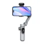 AOCHUAN X Pro gimbalas su AI jutikliais ir prijungtu telefonu, išskleistas vaizdas rodo OLED ekraną ir 3 ašių stabilizaciją sklandžiam vaizdo įrašymui