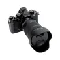 JJC LH HB102 objektyvo gaubtas Nikon Z 24-120mm f/4 S ir Z 28-400mm f/4-8 VR objektyvams, matinė juoda spalva, pritvirtinta prie teleobjektyvo su baioneto jungtimi