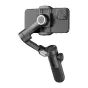 AOCHUAN X Pro standartinis stabilizatorius su prijungtu išmaniuoju telefonu, viršus rodo trijų ašių stabilizacijos mechanizmą ir kompaktišką dizainą