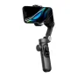 AOCHUAN X Pro standartinis stabilizatorius išmaniesiems telefonams su trijų ašių stabilizavimo mechanizmu, valdymo mygtukais ir OLED ekranu, juodos spalvos ir išskleistoje padėtyje.