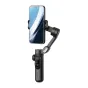 AOCHUAN X Pro standartinis stabilizatorius su prijungtu išmaniuoju telefonu, rodantis elegantišką juodą dizainą, OLED ekraną ir sujungiamą rankeną profesionaliam vaizdo stabilizavimui