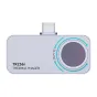 Mileseey TR256i mini šiluminė kamera su 256x192 skaitmenine rezoliucija, pabrėžianti elegantišką dizainą, USB-C jungtį ir modernią spalvų schemą.