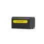 Nitecore NP F750 5200mAh 38.5Wh didelio talpos akumuliatorinis blokas Sony kameroms, kampinis vaizdas su geltona žyme