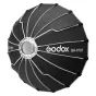 Godox QR-P70T 70 cm parabolinė minkšta šviesos difuzija su Bowens mount, greito uždėjimo konstrukcija, juodas išorinis apvalkalas, 16 šoninių skersinių struktūra, priekinis vaizdas