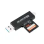 JJC CR UCL1 daugiapradžių atminties kortų skaitytuvas su 128 GB SD korta, turintis USB Type-A, Lightning ir USB-C sąsajas greitam duomenų perdavimui