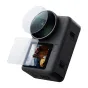 Telesin S6-FLM-25 temperuoto stiklo komplektas DJI Osmo Action 6 kamerai su objektyvo ir ekranų apsaugomis, pasižymintis elektrostatiniu prilipimu ir 99% šviesos perdavimu, užtikrinantis aiškią vaizdo kokybę