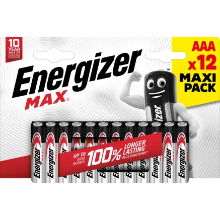 Energizer Max AAA 12 Pack - Long-lasting power, holds charge for 10 years