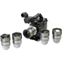 NiSi Athena Prime Rewind 25mm T1.9 PL-Mount objektyvas su senovinės kino filmų stiliaus vaizdu, montuotas ant Sony kinokameros kartu su pilnu 5 objektyvų komplektu (14mm-85mm) profesionaliam vaizdo kūrimui