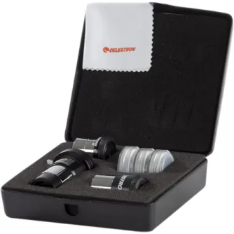 Celestron AstroMaster priedų komplektas su 15 mm Kellner ir 6 mm Plössl akimis, 2X Barlow lęšiu, spalvotais filtrais, valymo audiniu ir saugančia dėže