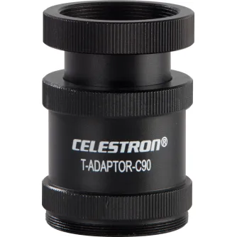 Celestron T-Adapter C90 tvirtas metalinės adapteris, skirtas DSLR/SLR kameroms prijungti prie Šmidto-Kasegreno teleskopų, su raižytais sriegiais užtikrinant saugų prijungimą