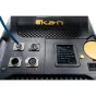 Ikan LBX10-POE dvigubo spalvos studijinis LED šviesos užpakalinė pusė su DMX ir PoE++ valdymo panele, rodančia tinklo nustatymus