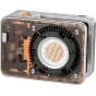 ZHIYUN Molus X60 RGB Pro COB šviesa su pažangia aušinimo sistema ir RGB LED matrica, priekinis vaizdas rodo įjungtą COB modulį ir aušinimo ventiliatorių