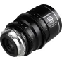 Laowa Nanomorph LF 85mm T2.9 1.5X anamorfinis kino objektyvas sidabrinio flero versija su Arri PL/Canon EF prijungimu, išryškinant priekinį elementą ir detalius diafragmos bei fokuso žiedus