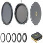 NiSi JetMag Pro 1-5 Stop Flex Kit su magnetine sistema, adapteriais (67mm, 72mm, 77mm, 82mm), priekiniais ir galiniais dangteliais bei nešiojimo krepšiu.