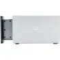 OWC Mercury Elite Pro Dual išorinis SSD saugykla su 3-portu USB hub, priekis ir su minimalistiniu dizainu ir matyti OWC logotipas, o užpakalinė pusė – su ventiliacijos konstrukcija