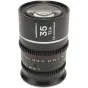 Laowa Nanomorph 35mm T2.4 1.5X anamorfinis objektyvas su sidabriniu reflektoriumi - priekinis vaizdas, rodantis aiškius optinius elementus ir 13 lapelių diafragmą kinematografiniam bokeh efektui