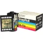 Escura SnapRoll mini skaitmeninis fotoaparatas su retro filmo rulonų dizainu, 2MP matriu ir 1,3 colio ekranu, šalia spalvingo paslėpto dėžės dizaino su nostalginiu nuotraukos vaizdu ekrane