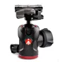Manfrotto Mini MH494-BH kompaktiška rutulinė galva su 8 kg talpa, juodo ir raudono dizaino, šoninis vaizdas su greito atleidimo plokšte ir lygio burbuliukais