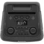 Panasonic SC-BMAX5E-K 75W Bluetooth garso sistema priekis su apšviestu ekranu ir valdymo rateliai garsumui, mikrofono lygiui, gitaros lygiui, basui ir šviesos efektams nustatyti