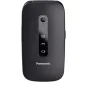 Panasonic KX-TU550EXB tvirto flip mobiliojo telefono nugarėlė su gelbėjimo mygtuku, kamera su blykste ir tvirtu dizainu.