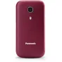 Raudono Panasonic KX-TU400EXR bežadinio telefono galinė pusė su kamera ir pirštų atspaudų jutikliu.