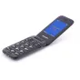 Panasonic KX-TU400EXG pilkšvas flip telefonas su didelėmis mygtukais, SOS funkcija ir ryškiu 2,4 colių TFT ekranu, matomas iš priekio