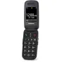 Panasonic KX-TU446EXG pilkas spalvos suktinis telefonas su didelėmis, lengvai skaitomomis klavišomis ir smūgiams atsparia konstrukcija, ekrane matomas laikas ir data