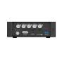 AVMatrix Thunderbolt dokų stotis iš užpakalio su BNC vaizdo įvesties/išvesties jungtimis, DisplayPort, dviejų 40Gbps Thunderbolt jungčių ir USB 3.0 profesionaliam vaizdo įrašymui ir PCIe plėtrai