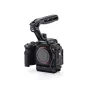 Tilta juodas kameros tiltas Sony Alpha 7 V su ergonomine viršutine rankena ir Arca-Swiss pagrindo plokšte profesionaliam vaizdo kūrimui