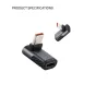 Tilta Khronos 90 laipsnio USB-C prijungimo įrenginys pilkos spalvos, su kompaktišku aliuminio dizainu ir male bei female jungtimis, puikiai tinkantis iPhone 15 Pro/Pro Max.