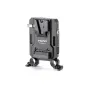 Tilta Mini PD V-Mount baterijos plokštė juoda iš užpakalio, akcentuojanti USB-C, P-Tap ir 2-pin Lemo išvestis kameros darbo laiko pratęsimui