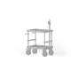 Tilta Heavy Duty Baby Pin stovas, sumontuota ant Boulder Camera Cart TC-HBS-S, su tvirtu aliuminio rėmu ir reguliuojamu aukščiu profesionaliam naudojimui filmų gamyboje.