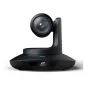 TelyCam Vision+ SE PTZ kamera juodos spalvos, su moderniu dizainu, išsiskiriančiu objektyvu ir žaliu statuso indikatoriumi, matoma iš šiek tiek pakeltos priekinės kairės pusės.