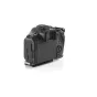 Tilta pusapvalkalas Canon R5 Mark II – galinis vaizdas su Arca tipo greitu išlaisvinimo pagrindu ir montavimo sriegiais