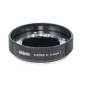 Metabones Contax G į Fuji X-mount T adapteris juodas matinis priekinis vaizdas su įgraviruotomis žymėmis ir rankiniu fokuso žiedu
