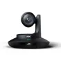 TelyCam Vision+ 4KN 12X PTZ kamera su 4K60 UHD išvestimi ir automatinio sekimo funkcija, elegantiškas juodos spalvos dizainas, priekis rodo 12 kartų optinį zoomą ir profesionalią konstrukciją
