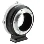 Metabones Contax Yashica į Sony E-mount T Cine adapteris juodas matine paviršiaus apdaila, šonu vaizdas su patikimu užrakintu mechanizmu ir Arca-tipo statyvo pėda