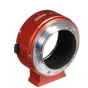 Metabones Nikon F į E-mount adapteris raudonas šoninis vaizdas su nuimamu Arca tipo statyvu ir apšiltu vidiniu apdailumu.