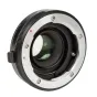 Metabones Devil Q666 0.50x greičio didintuvas adapteris Pentax K objektyvams Pentax Q kameroms - priekis, demonstruojantis vidinius objektyvo elementus ir metalinę konstrukciją su tekstūruotu laikikliu ir raudonu lygiavimo tašku