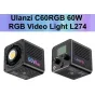 Ulanzi C60RGB 60W RGB vaizdo šviesa su COB LED, matomi priekio ir šono, rodant valdymo panelę, lietimui jautrų ekraną ir mini Bowens montavimo įtaiso suderinamumą