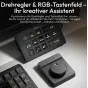 Ulanzi D100H Dial kūrybinis valdiklis su pritaikoma RGB klaviatūra ir haptiniu rotaciniu ratuku, naudojamas ant stalo su klaviatūra ir laptopu, pabrėžiant belaidį Bluetooth 5.0 ryšį ir sklandų suderinamumą su vaizdo ir fotografi
