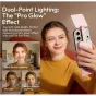 Ulanzi GL01 sakura rožinės spalvos magnetinis papildomas šviesos šaltinis, pritvirtintas prie išmaniojo telefono, skirtas vaizdo kūrėjams, rodantis lygų veido apšvietimą ir profesionalų 'Pro Glow' efektą su reguliuojama šviesos 