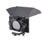 Tilta Mirage Pro matė su VND filtrų komplektu, atidarytas vaizdas, rodantis vidinius filtrų skyrius, viršutinį vėliavėlę ir užtvirtinimą objektyvams 95mm, 114mm ir suderinamiems dydžiams