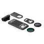 Tilta Khronos Lite iPhone 17 Pro Max kūrėjų komplektas - pilnas juodo spalvos rinkinys su ergonominiu rankena, magnetiniu korpusu, 58mm ND ir poliarizuojančiu filtru, taip pat papildomais montavimo priedais