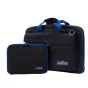 CamRade comPanion Bag su atskiru pagalvėle – vandens atsparus juodas Cordura portfelis laptopams, planšetėms ir filmavimo įrangai su mėlynomis YKK užtrauktukais ir riedlentės prijungimo kišenėle.